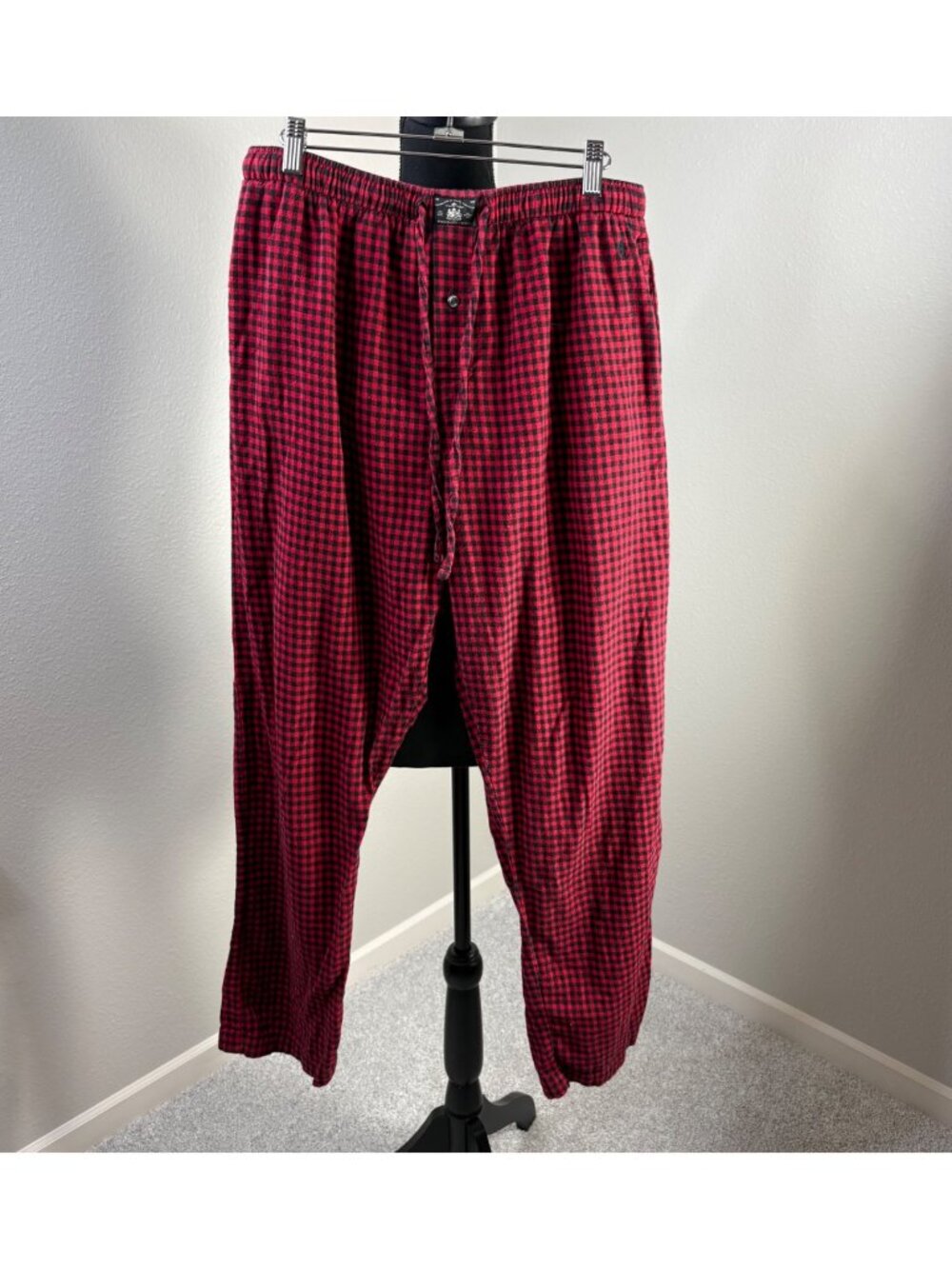 Polo Ralph Lauren Mens Red Black Plaid Lounge Pants Large 100% Cotton Flannel
